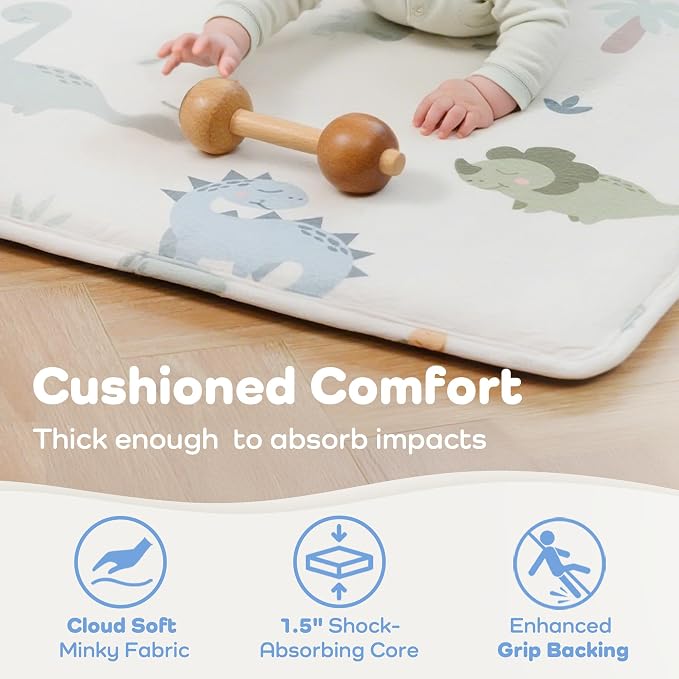 1.5" Thick Premium Baby Floor Play Mat, 71x79 Over-Sized Padded Memory Foam Mat, Tummy Time Crawling Playmat for Nursery Kids Playroom, Dinosaurs