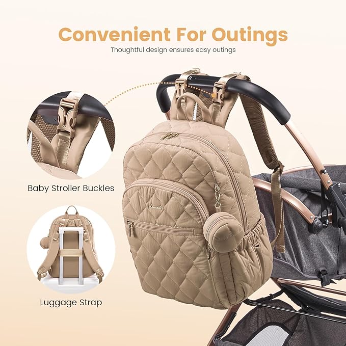 LOVEVOOK Diaper Bag Backpack,Puffer Quilted Baby Diaper Bag with Insulated Pockets,Travel Diaper Backpack for Boys Girls with Changing Pad,Water-Resistant Baby Bag for Mom Dad,Khaki