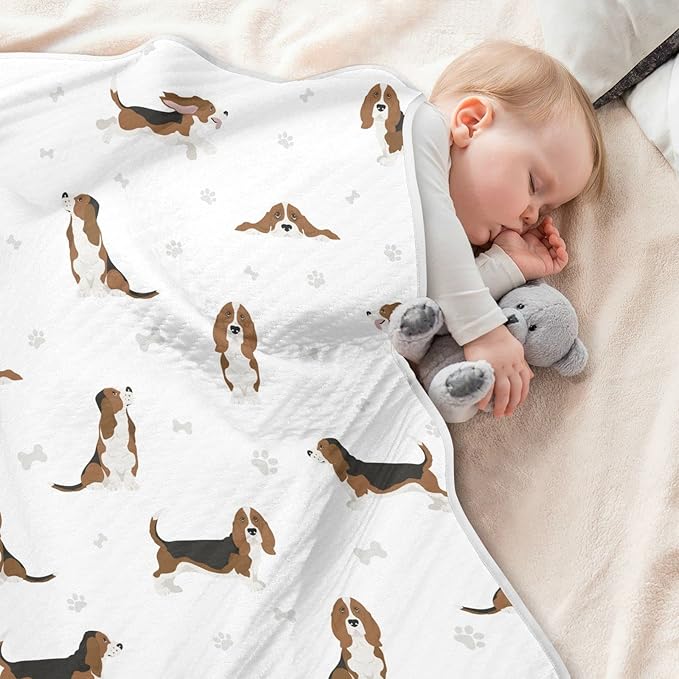 Ollabaky Basset Hound Dog Baby Blanket for Boys Girls Cotton Throw Blanket Swaddle Blanket for Crib Stroller Nursery Receiving Blanket Infant Toddler Unisex 30"x40"