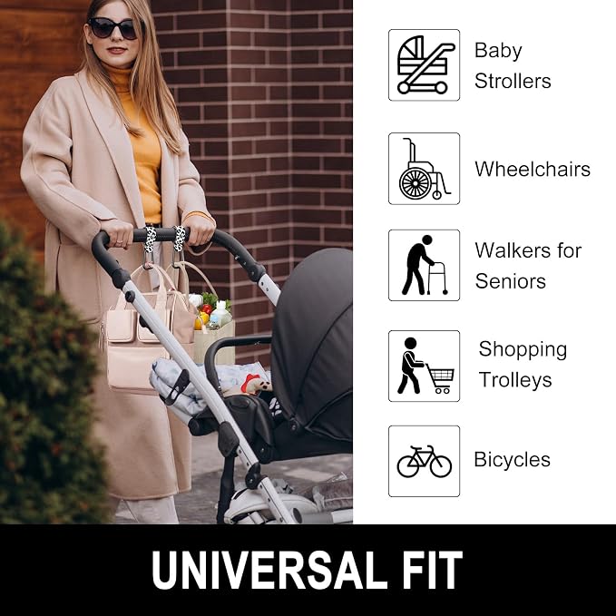 Baby Stroller Hooks for Hanging Bags, Universal Stroller Clips Accessories, Mommy Hook for Diaper Bag, Shopping Cart, Purse, Backpack - 2 Pack, Cow Spots