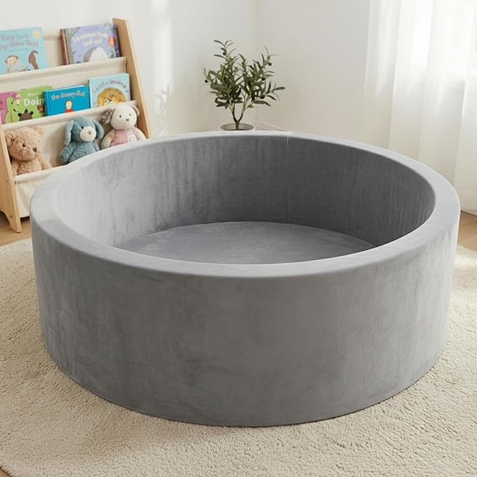 Foam Baby Ball Pit, 35.4"x 11.8" Ball Pits for Toddlers, Soft Round Kiddie Playpen Ball Pool for Kids with Soft Memory Sponge, Ideal Gift for Babies Indoor and Outdoor Game,Grey(Balls not Included)