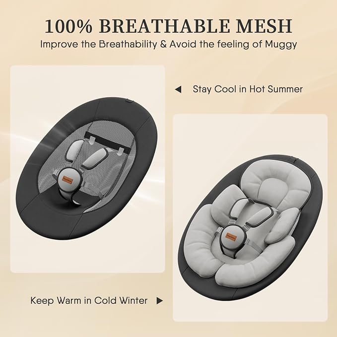 Baby Swings for Infants, TinyGlow Baby Swing, Electric Baby Swing with Remote Control,Portable Infant Swing for Indoor & Outdoor Use (Black)