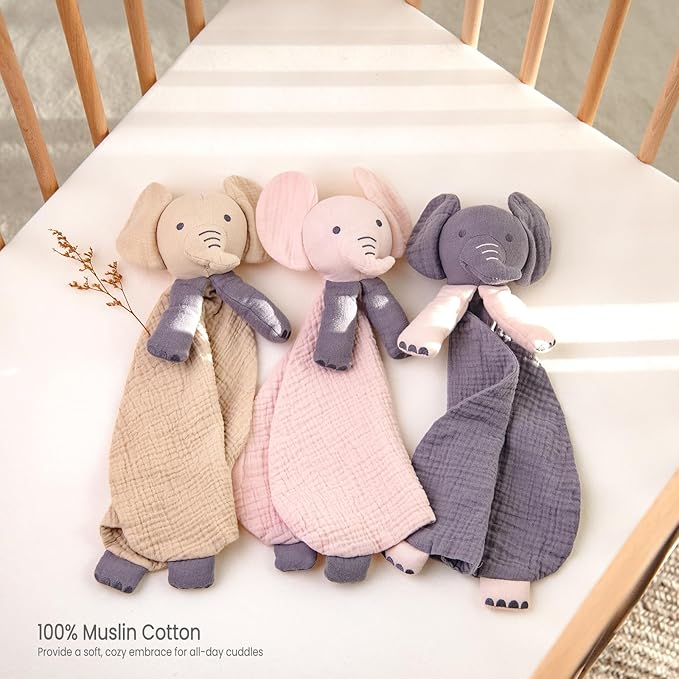 lulumoon Elephant Baby Security Blanket: Skin-Friendly Muslin Snuggle Lovey for Self-Soothe - Newborn Gift for Baby Shower