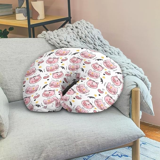 Skin Friendly Nursing Pillow Cover for Bottle Feeding,Removable Nursing Covers for Breastfeeding Pillows,Cartoon Pigs and Love