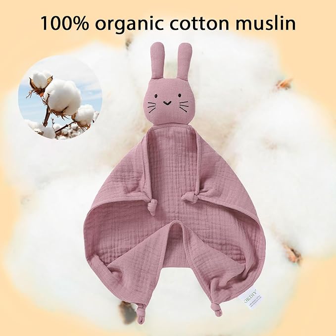 Organic Cotton Bunny Loveys for Babies,Newborn Baby Lovey Security Blanket,Lovies for Babies New Born Baby Unique Neutral Gifts Boys and Girls (Bunny-Baby Pink)