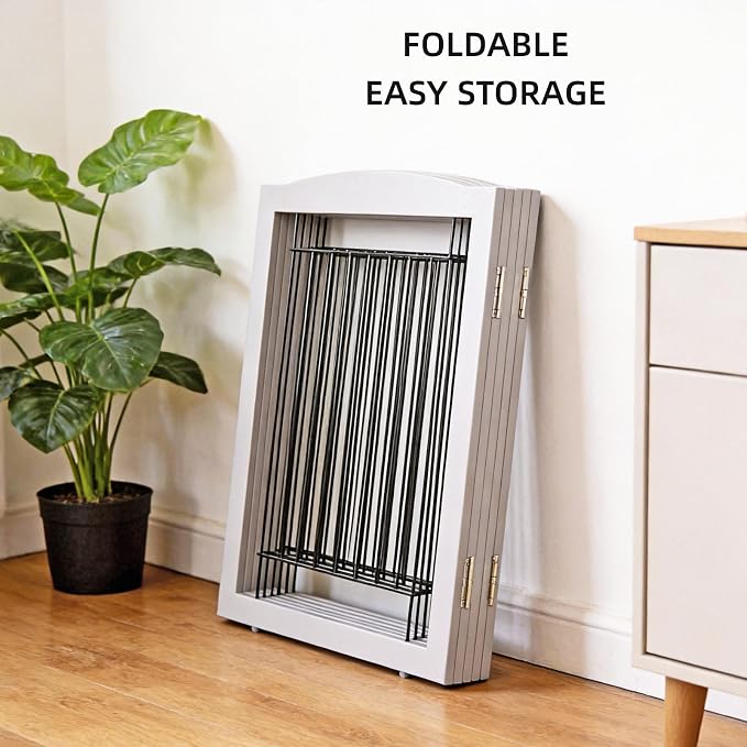 Dog Fence Indoor,Dog Gate Indoor for Doorway pet gate -6-Panel Freestanding, Hallways, House or Stairs -120x24-Inch Retractable Foldable Expandable Wood Pet by SFJC (Grey) ﻿