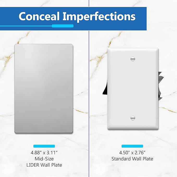 LIDER Blank Screwless Metal-Surface Wall Plate, Temperature and Impact Resistant, Stainless Steel, Modern Decoration Upgrade, Mid-Size 1-Gang 4.88" x 3.11", Polished Chrome