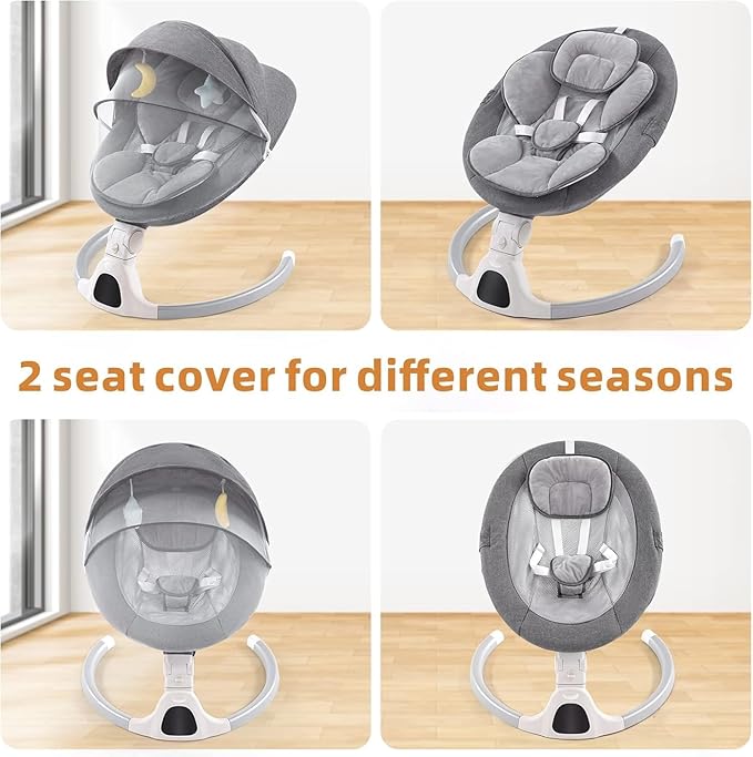Soobaby Baby Swing for Infants,Electric Swing for Babies,Portable Swing for Baby Boy Girl,Remote Control Indoor Baby Rocker with 5 Sway Speeds,Music and Bluetooth,Light Gray