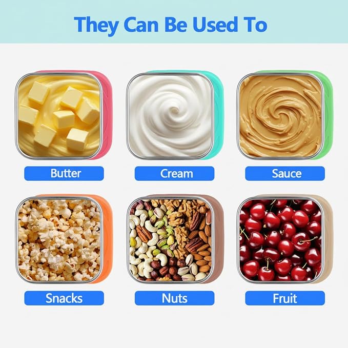 6 Pack Stainless Steel Snack Containers - 6oz Reusable & Small Containers With Lids, 304 Metal Stackable Snack Cups, Lunchable Snack Containers for School, Travel, Picnic