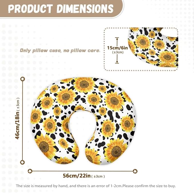 Sunflower Cow Breast Feeding Nursing Pillow Cover with Hidden Zipper, Breastfeeding Nursing Pillow Slipcovers Super Soft for Breastfeeding Moms