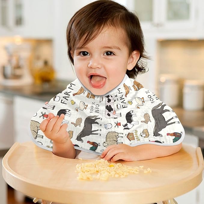 Kigai Farm Animals Muslin Baby Burp Cloths - Super Absorbent and Soft Burping Rags - Cotton Burp Clothes Set for Boys and Girls, 4 Pack