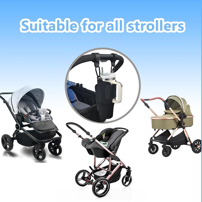 UXIETIN Stroller Cup Holder Compatible with Stanley,Stroller Cup Holder with Adjustable Strap and Pouch Taking Everywhere,Accessories for 30/40oz Stanley Cup
