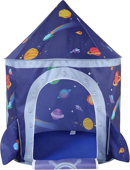 Rocket Space Ship Kids Play Tent Gift, Toddlers Playhouse Castle Toys, Baby Boys Girls Gift for 3 4 5 6 7 Year Old, Outdoor Indoor Teepee Tent