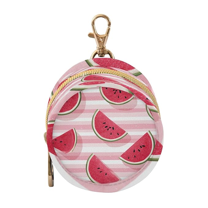 Pacifier Holder with Clip Pacifier Case for Diaper Bag Round Baby Pacifier Pouch Box Bag Portable Pink and White Striped Juicy Watermelon Slices