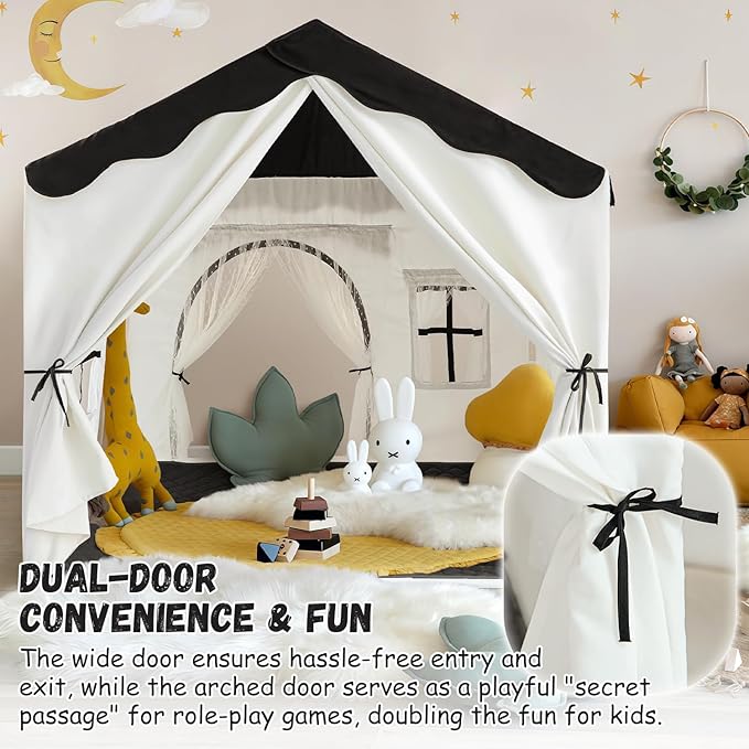 Kids Play Tent with Double Door Children's Playhouse Tents - Portable Fantasy Adventure Castle for Boys and Girls, Kids Tent with Mat, House Toys for Boys Girl Birthday, Christmas House Gift