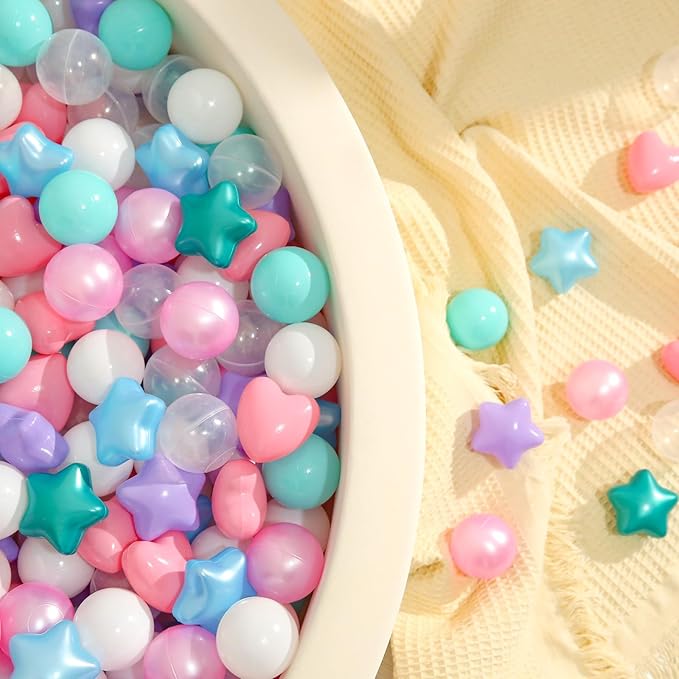 TRENDPLAY Ball Pit Balls Star and Heart Shapes for Toddlers - 50 100 200 500 Count Plastic Balls for Ball Pit Fun and Play