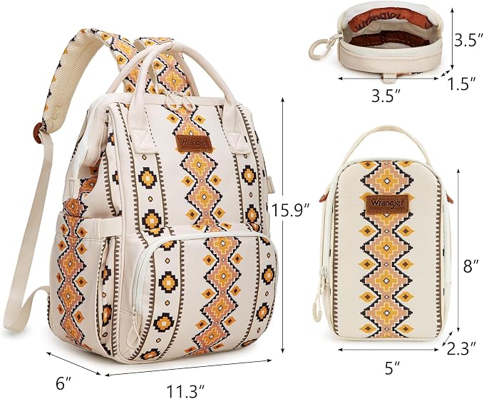 Montana West Wrangler Callie Diaper Bag Backpack with Pacifier Case, Crossbody Bottle Bag and Stroller Straps Western Pattern Multifunction Baby Travel Bag Set WG2215-9110TN
