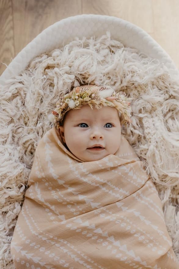 Mini Wander Swaddles for Newborns Muslin Swaddle Blankets - Breathable Soft Gender Neutral Receiving Blanket Baby Essentials | 47 x 47 Cotton - (Terrain (Apricot)