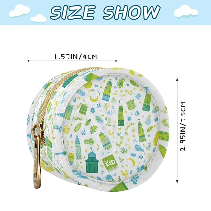 Pacifier Holder with Clip Pacifier Case for Diaper Bag Round Baby Pacifier Pouch Box Bag Portable Eid Mosques Moon Light Green