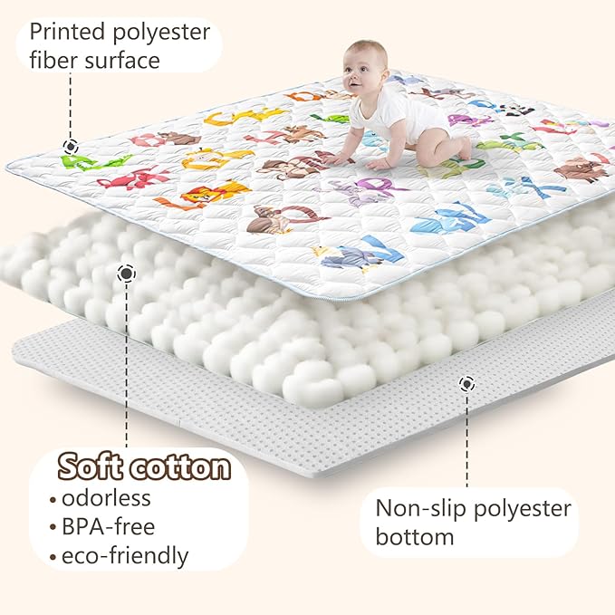 Baby Play Mats for Floor, 71?�x59??Upgraded Thickness & Larger Super Soft Playmat for Babies and Toddlers, Foldable Washable, Upgrade Anti-Slip Crawling Mat for Playpen(Animal Alphabets)