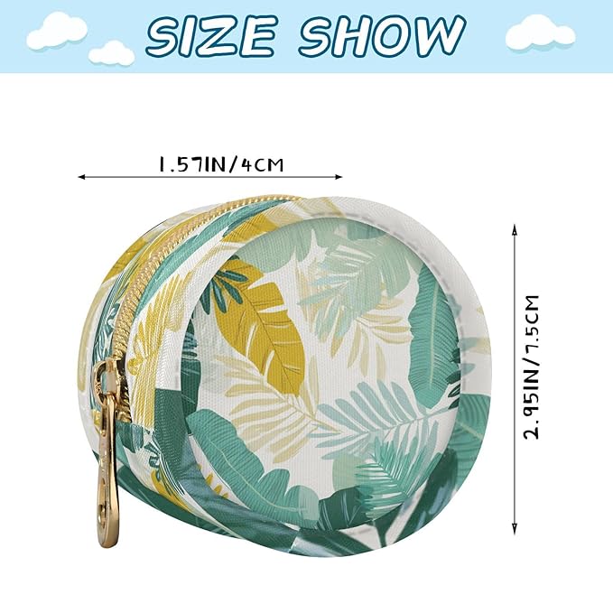 Pacifier Holder with Clip Pacifier Case for Diaper Bag Round Baby Pacifier Pouch Box Bag Portable Palm Leaves White