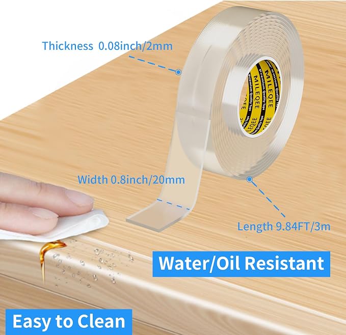 Clear Edge Protector Strip, 0.8in x 9.84FT, Sharp Edge Wrap Cover Tape, Self Adhesive Corner Protective Bumper Guards for Cabinet Door Desk Glass Table Furniture, Kitchen Countertop, Waterproof