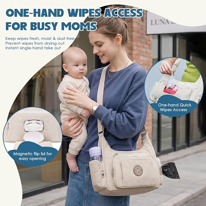 Puffer Crossbody Bags for Women Mom Large Diaper Bag Purse with Wipes & Trash Dispenser Cross Body Purses Messenger Bags | Wipes Dispenser