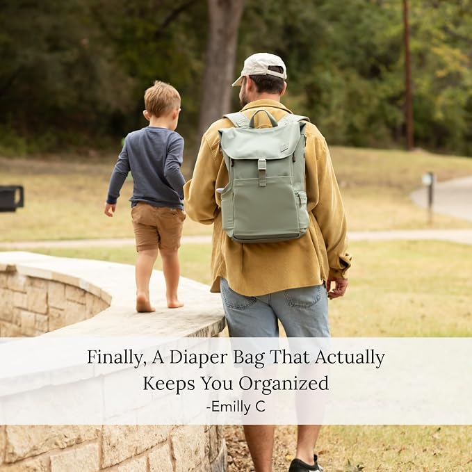 Huhu Diaper Bag Backpack – Large Baby Bag for Moms & Dads – Water-Resistant, Unisex Travel Kit for New Parents – Includes Changing Pad and 2 Organizer Pouches (Outdoorsy Sage)