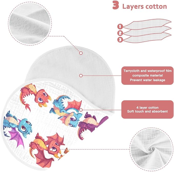 vvfelixl Muslin Burp Cloths Cute Little Dragons Baby Washcloths for Baby Girl Boys 2 Pack