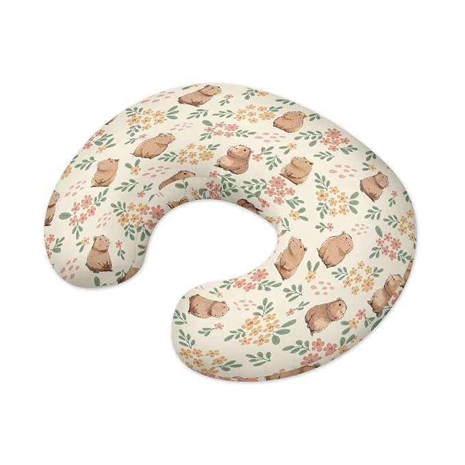 Capybara Floral Nursing Pillow Cover, Comfortable & Machine Washable Breastfeeding Pillow Covers Nursing Pillow Case for Newborn