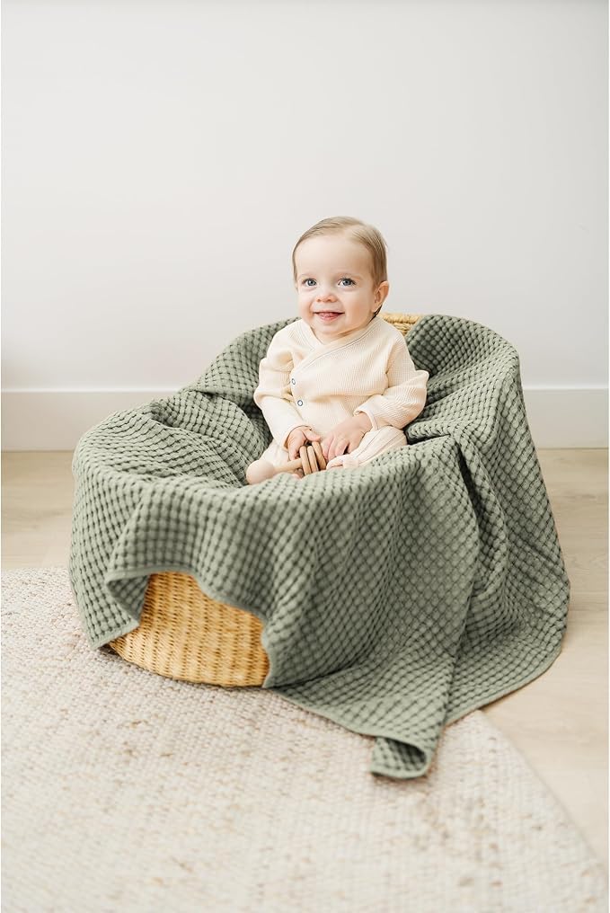 Konssy Waffle Baby Blanket - Soft & Cozy Nursery Swaddle Blanket, Lightweight Toddler Throw for Boys & Girls, Ideal for Wrapping(Amy Green)