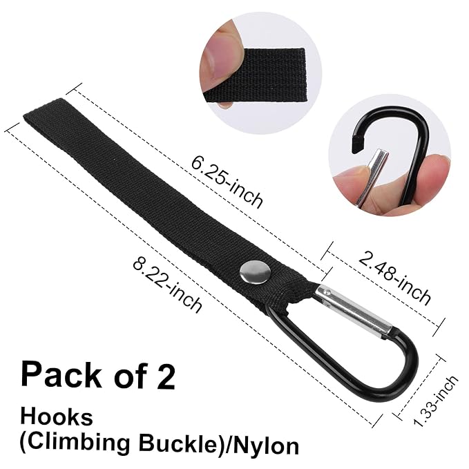 2-Pack Baby Stroller Hooks for Bags - Heavy Duty 2.48" Universal Stroller Clips with Reinforced Rope, Multi-Scene Use for Bikes, Backpacks & Camping Gear