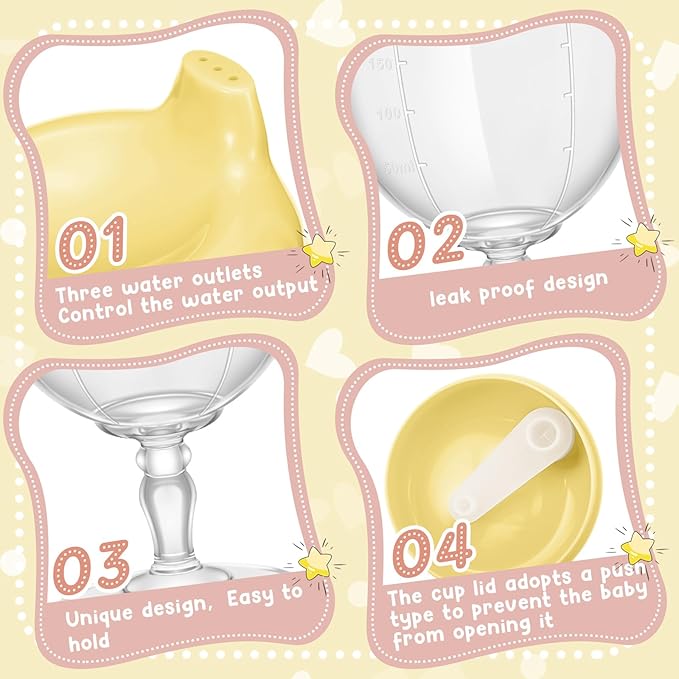Irenare 1 Pcs Baby Wine Sippy Cup Plastic Goblet Cup No Spill Toddler Sippy Goblet Beverage Milk Water Bottle for Kids Holiday Birthday Party Funny Gift (Goblet Style,Yellow)