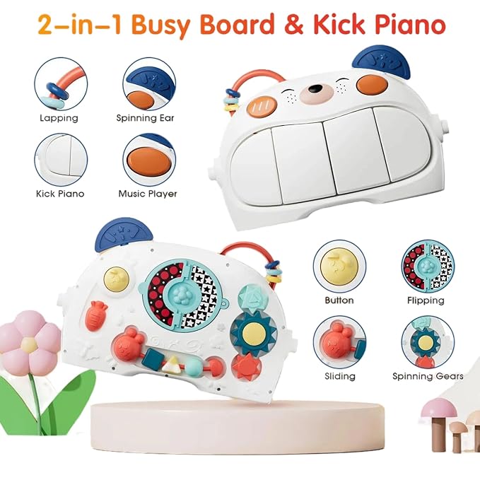 Baby Play Gym Mat, Kick and Play Piano Mat for Babies, Infant Tummy Time Activity Playmat with 5 Detachable Toys, Easy to Install & Clean