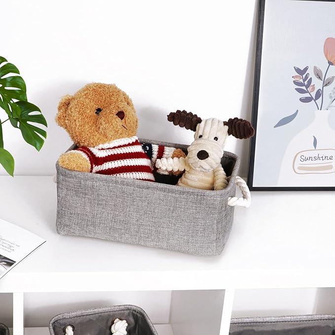 HNZIGE Small Baskets for Shelves(6pack) Fabric Storage Baskets, Empty Gift Baskets with Rope Handles, Decorative Foldable Storage Baskets for Organizing Home Closet Office (Gray, 11.8" x 7.8" x 5.1")