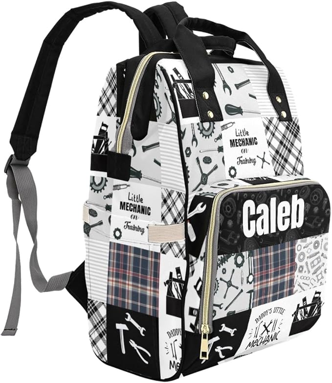 Custom Mechanic Diaper Bag Backpack for Mom Personalized Name Large Nappy Nursing Orangizer Mommy Bags, Waterproof Travel Daypack for Dad Mom Gifts