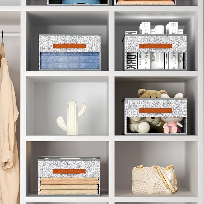 Homsorout Drawer Organizers and Storage - 12 Pack Foldable Pants Organizer with Clear Window & Handles, Fabric Closet Organizer for Clothes, Jeans, Sweaters, Towels, T-shirt, Scarf (Ant Light Gray)