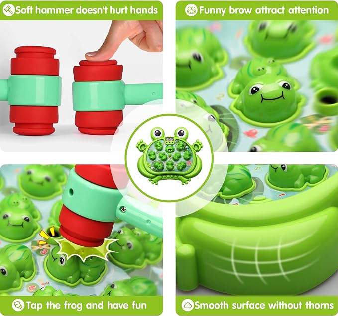 HopeRock Toys for 2 3 4 5 Year Old Boy,Toddler Toys Age 2-4, Whack A Frog Game,with 5 Modes,45 Levels,9 Music Spray and Light-up, Baby Toy Gifts for Early Learning, Birthday Gift for Toddler Boy Toys