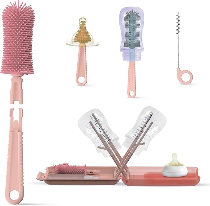 Travel Bottle Cleaner Kit - Versatile Portable Bottle Cleaning Kit for Parents - BPA-Free & Portable Baby Travel Essential - Bottle Drying Rack for Traveling & Everyday Use - Baby Bottles Drying Rack