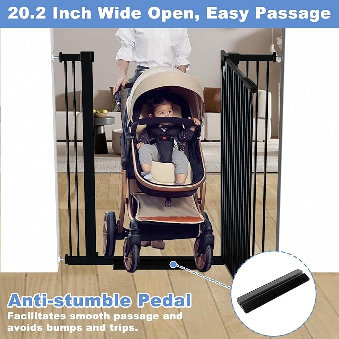 65.7"-72.2" Extra Wide Baby Gate, 40.5" Tall Dog Gate Indoor,Walk Through Pet Gates for Doorways Kitchen No Drilling Auto Close Pressure Mounted Safety Child Toddler Gate, Black