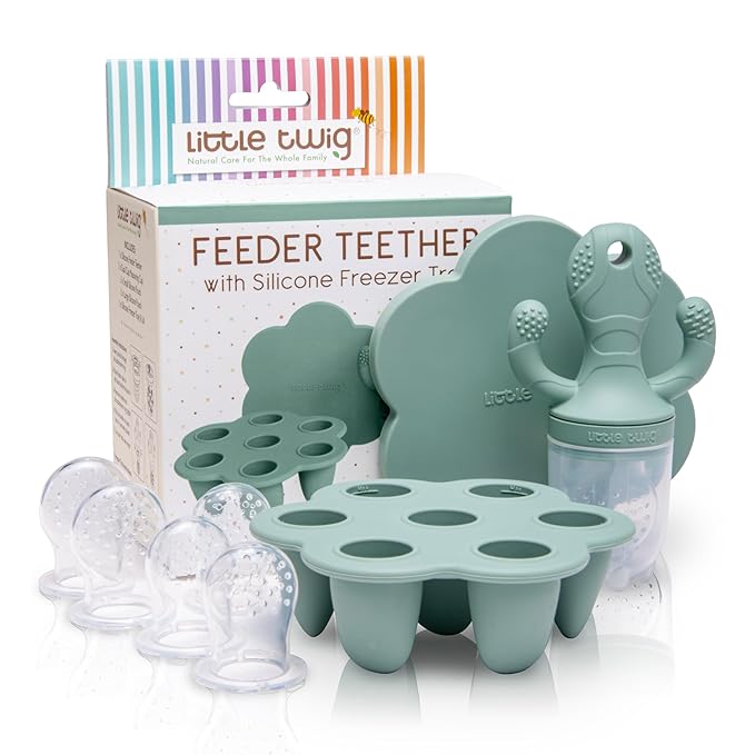 Little Twig Baby Fruit Feeder Pacifier & Teether Set ??Silicone Baby Food Feeder with Freezer Tray, BPA Free Teething Toy for Infants, Breast Milk Pops, Fruit & Puree Feeder, Baby Led Weaning Kit