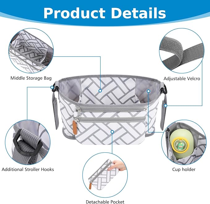 Accmor Universal Stroller Organizer with Detachable Phone Bag, Stroller Bag Caddy Organizer Stroller Accessories for Uppababy, Baby Jogger, Nuna, Doona, Britax Strollers