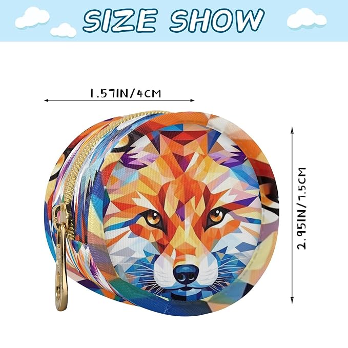 Pacifier Holder with Clip Pacifier Case for Diaper Bag Round Baby Pacifier Pouch Box Bag Portable Fox Geometric
