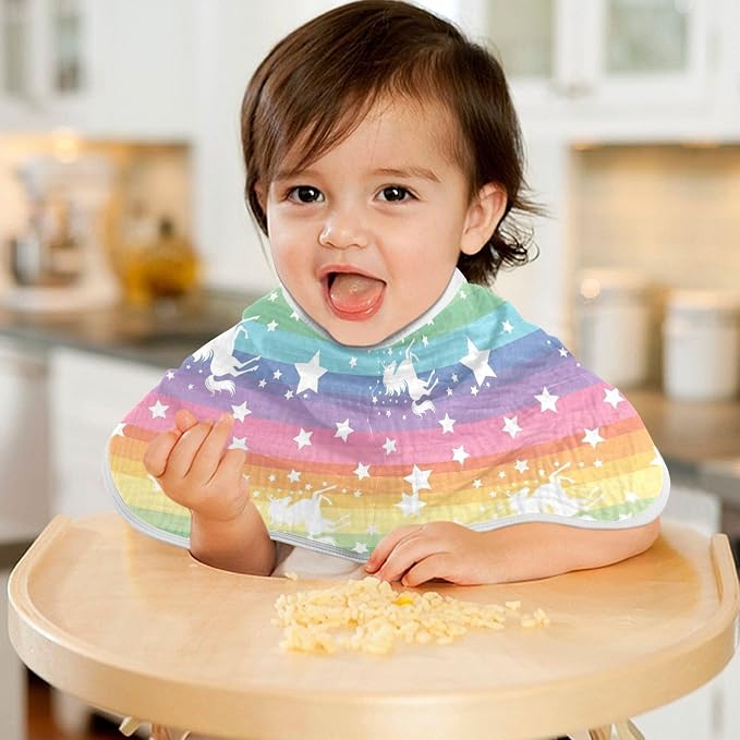 2 Pack Muslin Burp Cloths Unicorns Rainbow Print Cotton Baby Burp Cloths Ultra Absorbent Burping Cloth Soft Spit Up Rags for Newborn Must Haves, Large 22" x 11"