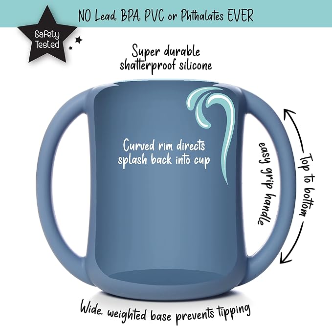 PrimaStella Silicone Baby & Toddler Training Cup with Handles (Slate Blue)