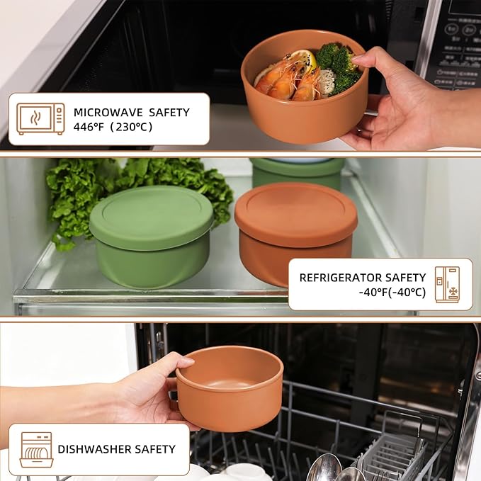 24fl oz (700ml) Silicone Food Storage Containers,Round Bowls with Lids - Meal Prep Containers for Kitchen Serving, Salad & Lunch - Airtight, Microwave/Fridge/Dishwasher Safe, BPA-Free (Beige)
