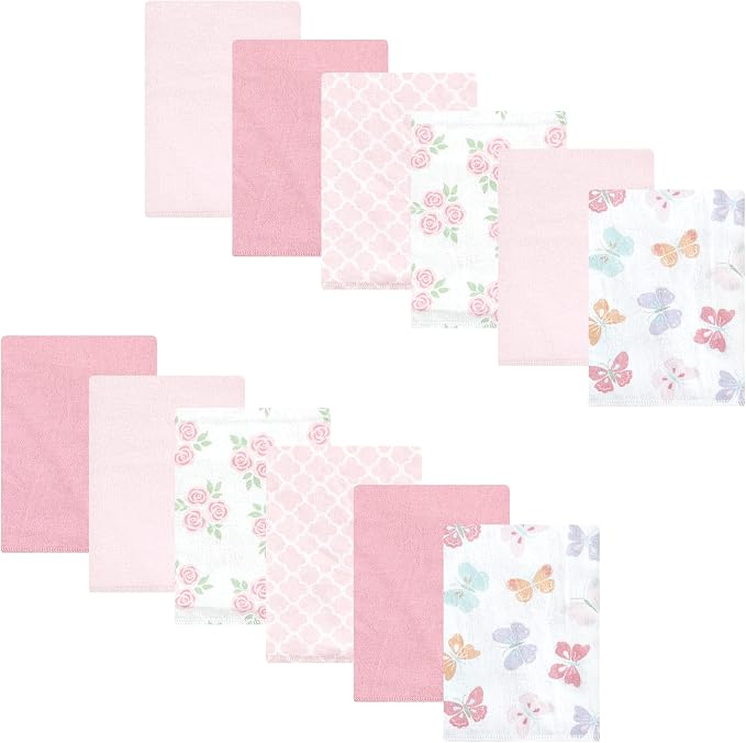 Hudson Baby Unisex Baby Cotton Flannel Burp Cloths Bundle, Pastel Butterfly, One Size