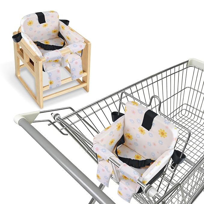 Portable Baby Shopping Cart Seat, High Chair Cover for Outdoor, One-Hand Installation Cart Seat Cover, Comfortable and Supportive Foam-Padded, Grocery Cart Baby Seat ??Floral