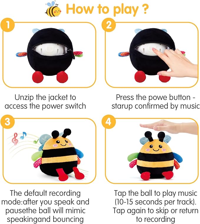 hahaland Baby Toy for 6 + 12 18 Months ??Crawling Musical Dancing Bouncing Learning Bee Plush, Interactive Tummy Time Toy for 1 2 3 Year Old Boys Girls Baby Easter Basket Stuffers