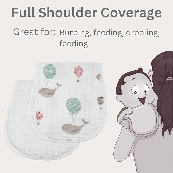 Ali+Oli 2-pk Muslin Burp Cloths for Baby Boys and Girls (Whale-White) Organic Baby Burp Cloth, Burp Rags for Newborn